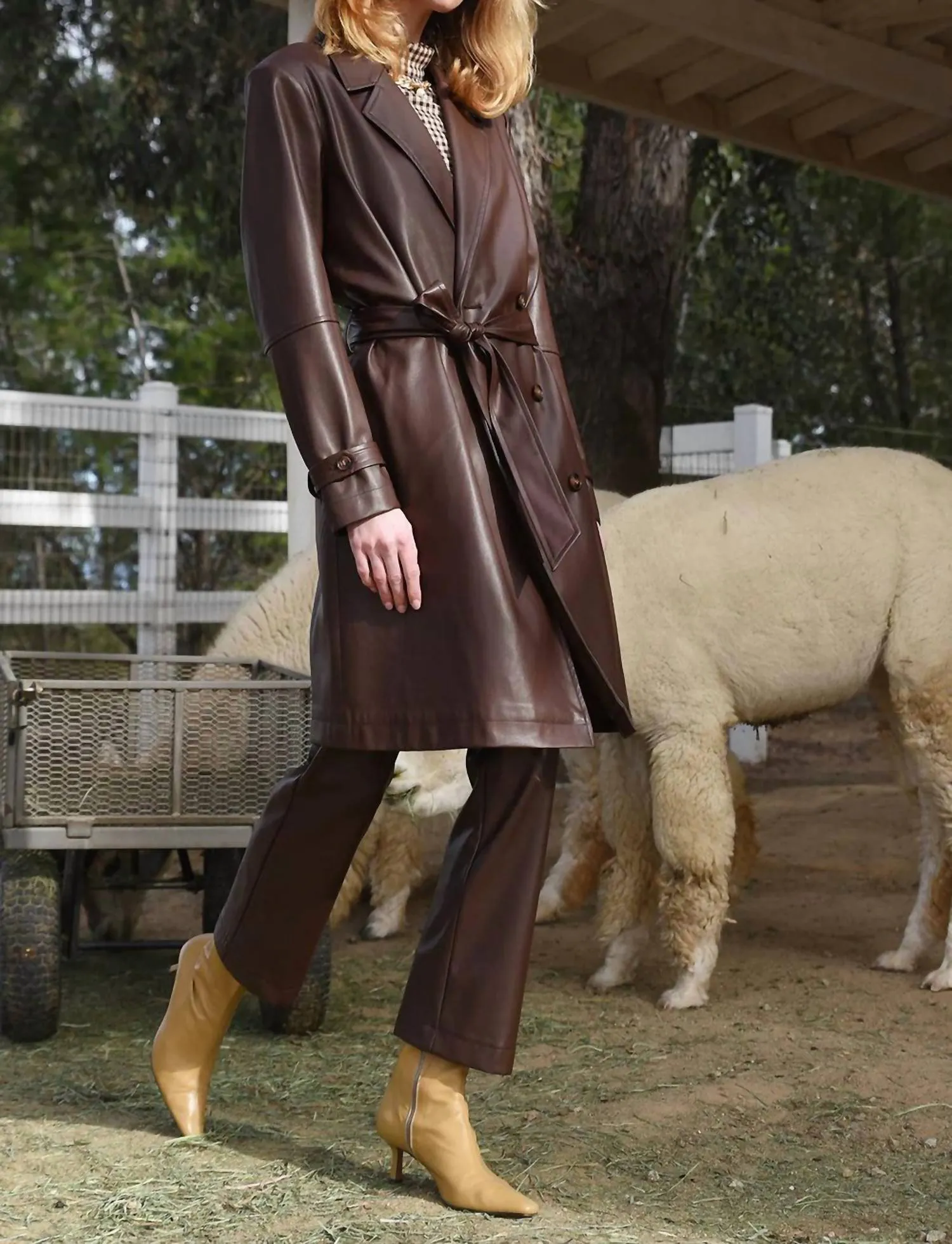 Elisha Faux Leather Trench In Brown