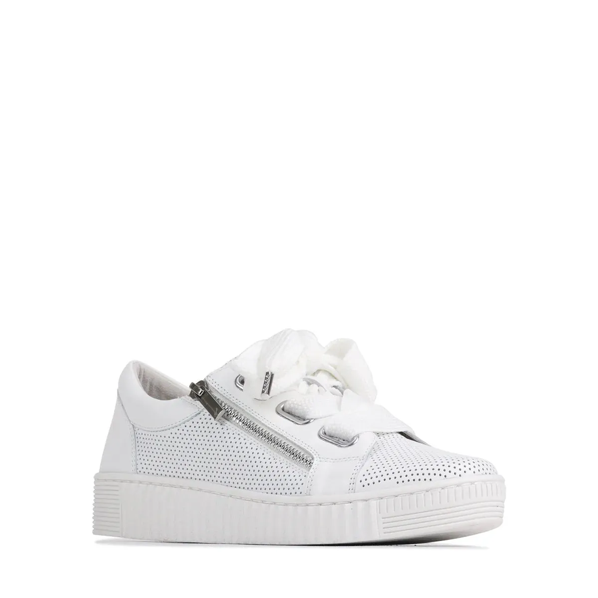 EOS Jovi White Perforated Leather Shoes_Eos