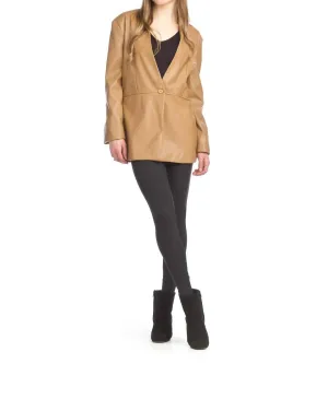 Faux Leather Blazer In Brown