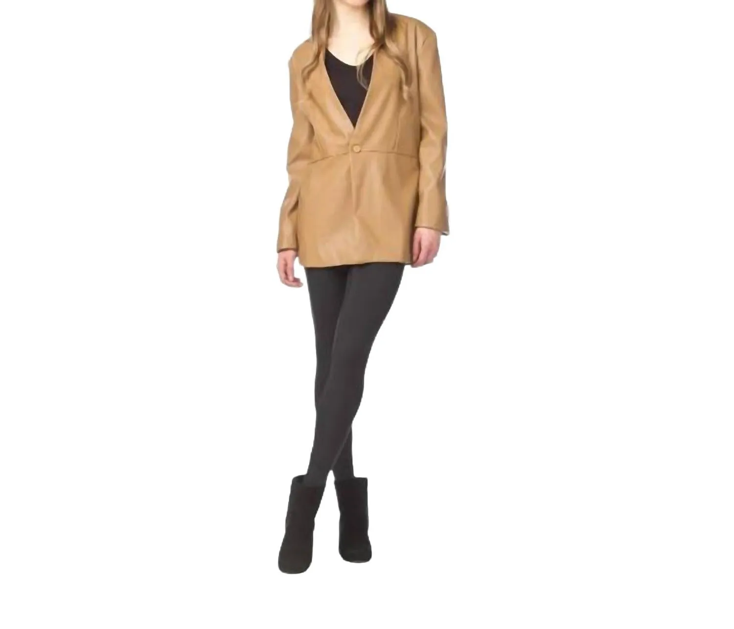 Faux Leather Blazer In Brown