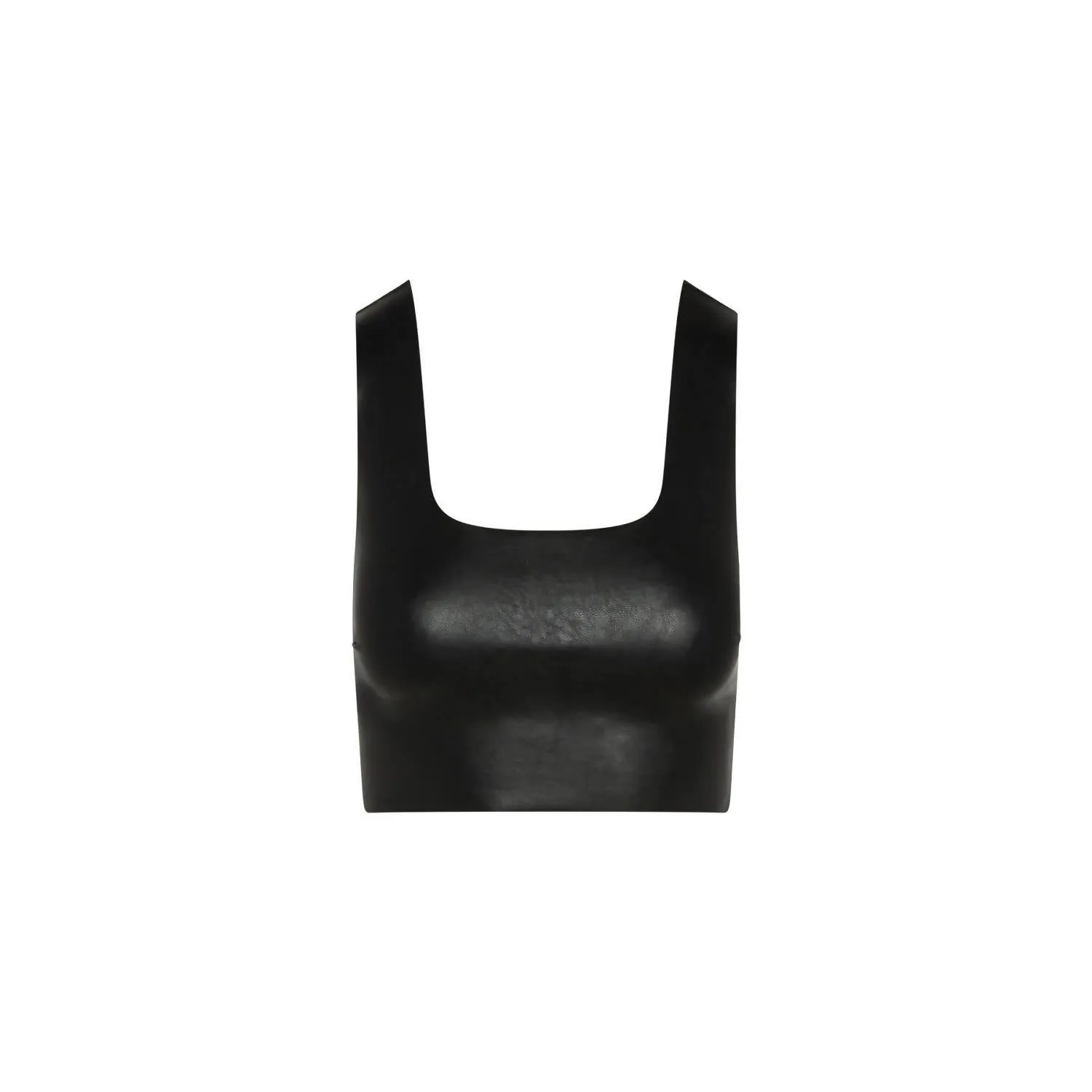 Faux Leather Square Neck Crop Top In Black