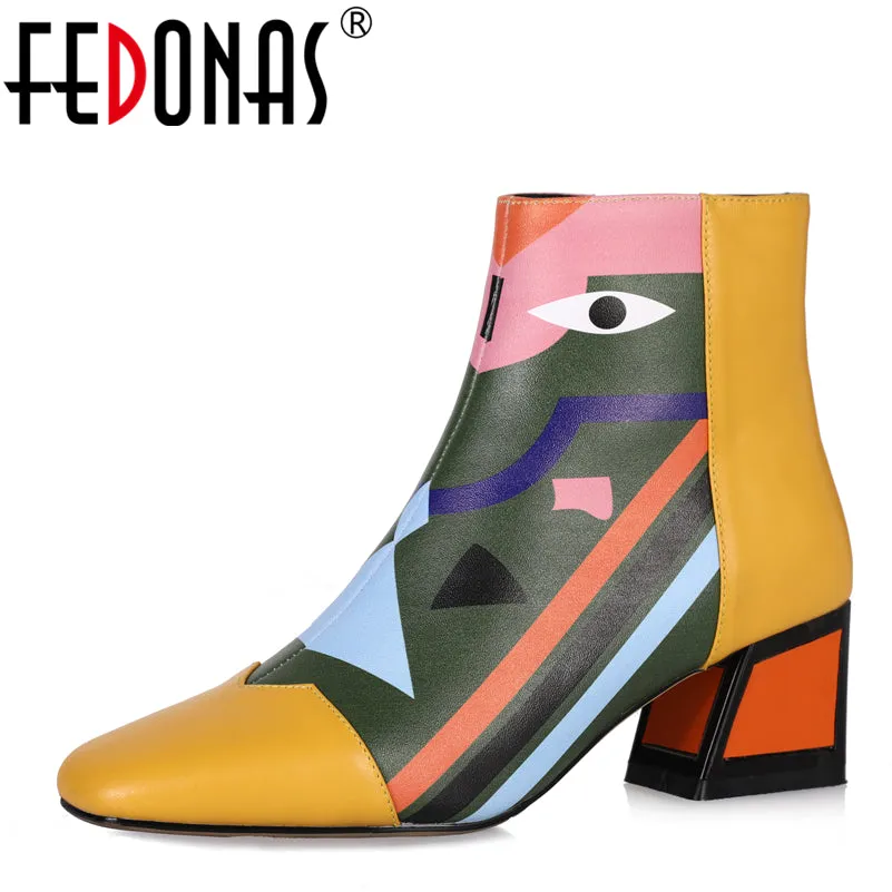 FEDONAS Fashion Brand Women Ankle Snow Boots Warm High Heels Ladies Shoes Woman Party Wedding Pumps Basic Genuine Leather Boots Fashion Nova Shoes