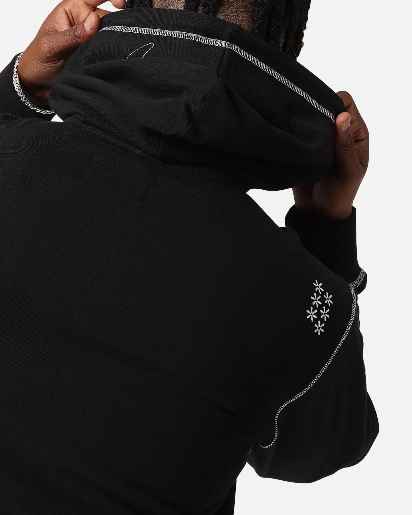 Felt Contrast Stitched Full Zip Hoodie Black