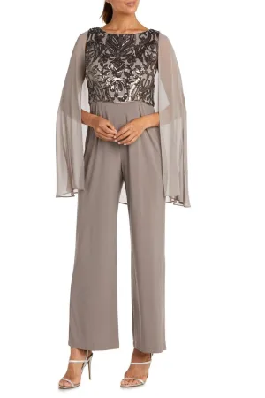 Formal Capelet Jumpsuit In Mocha