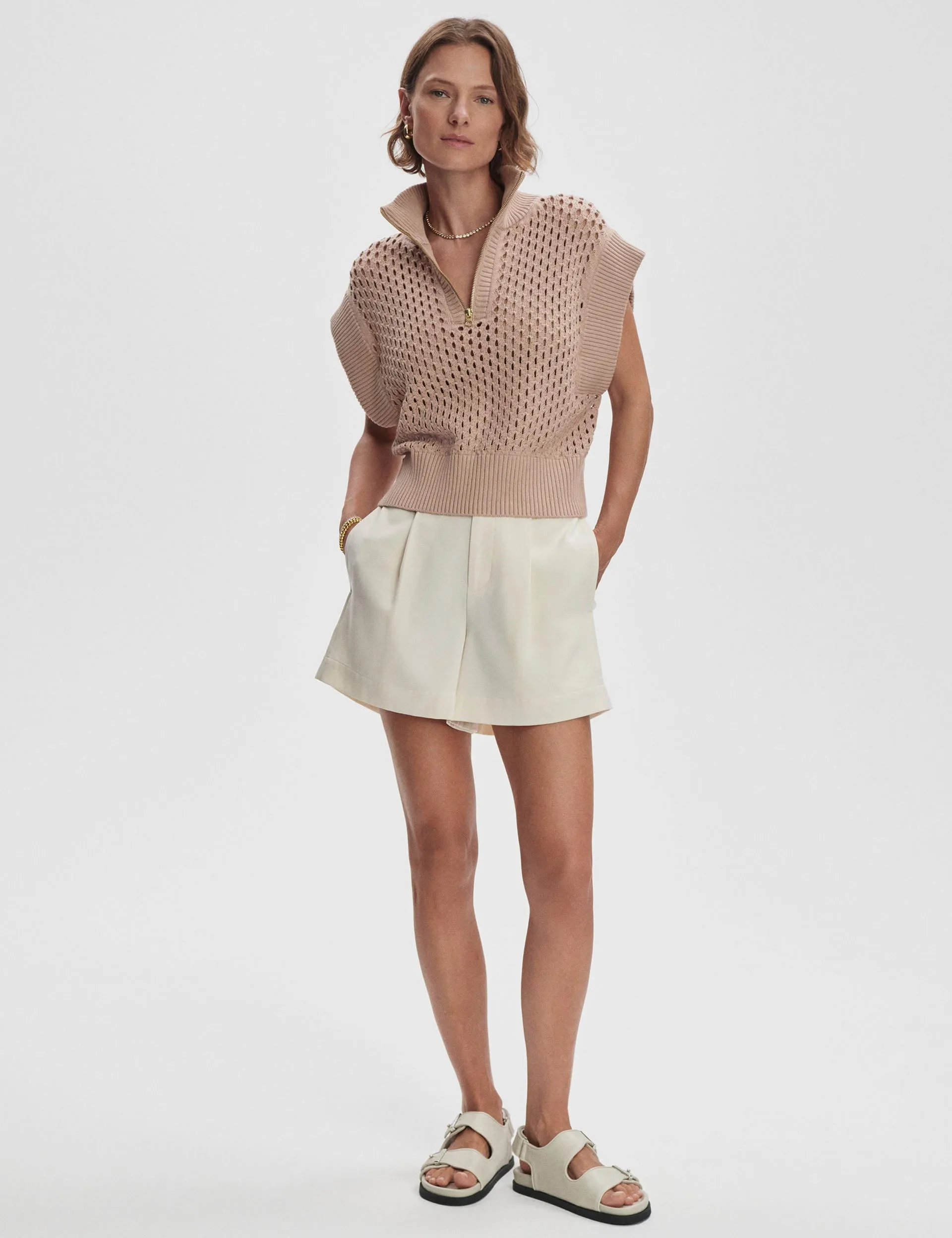 Gaines Half-Zip Knit - Light Taupe