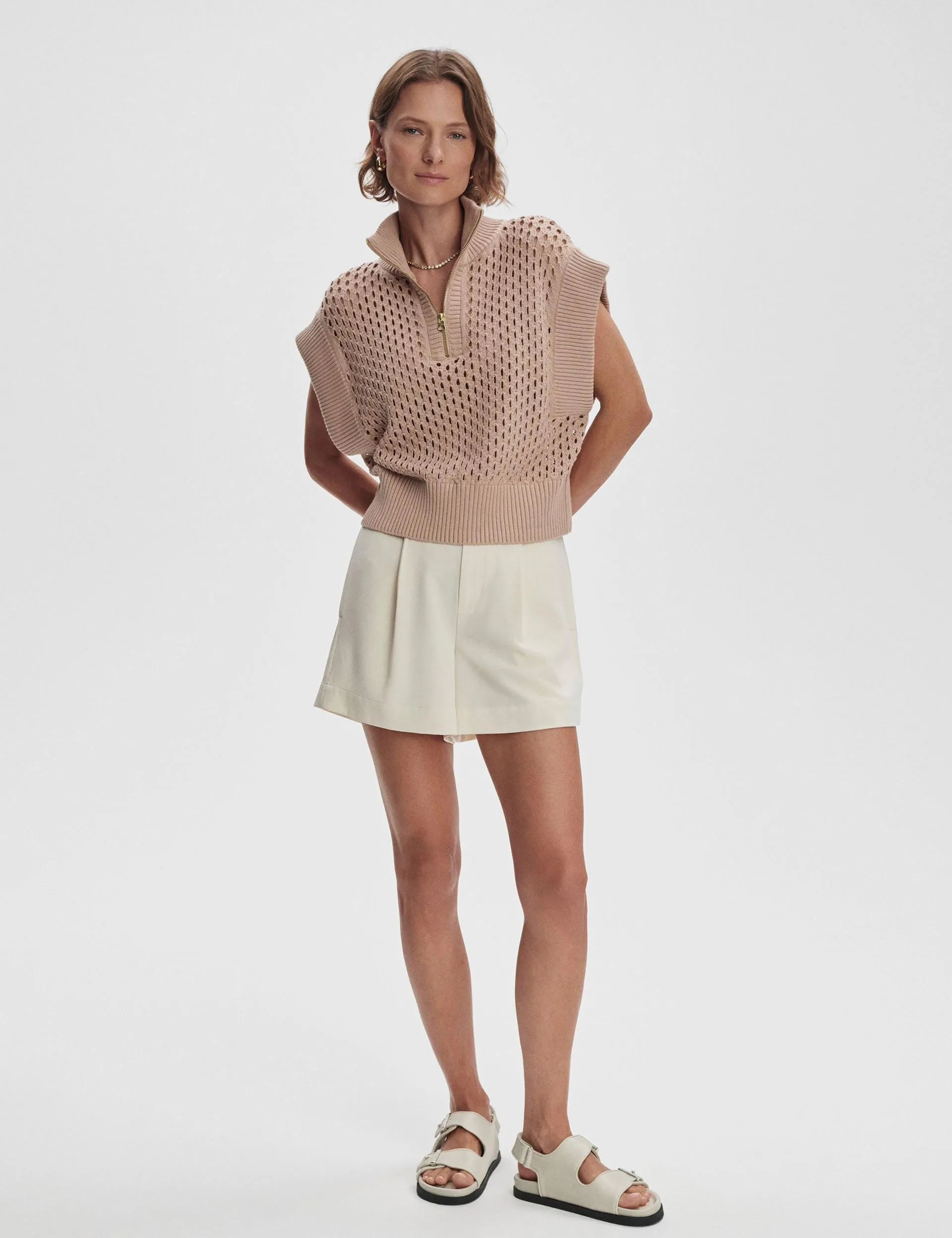 Gaines Half-Zip Knit - Light Taupe