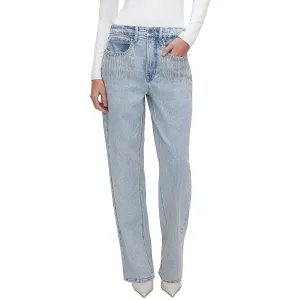Good American Womens 90's Diamond Fringe High-Rise Light Wash Straight Leg Jeans