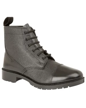 Grafters Black Grain Leather 6 Eye Cadet Boots Grafters Shoes
