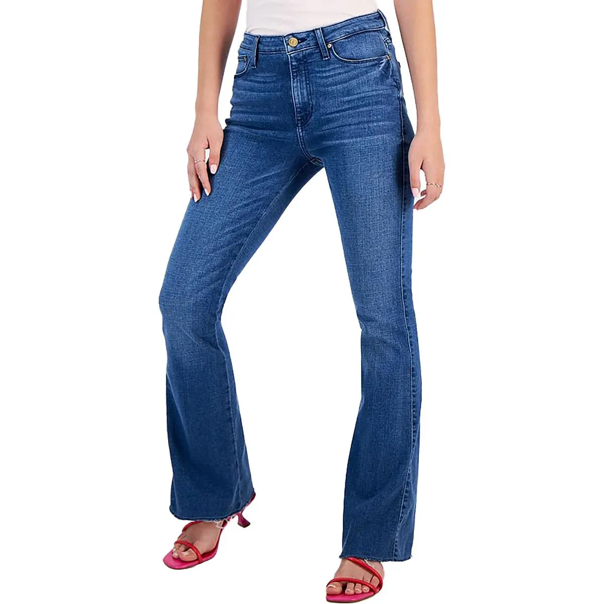 Guess Womens Mid Rise Medium Wash Flared Jeans