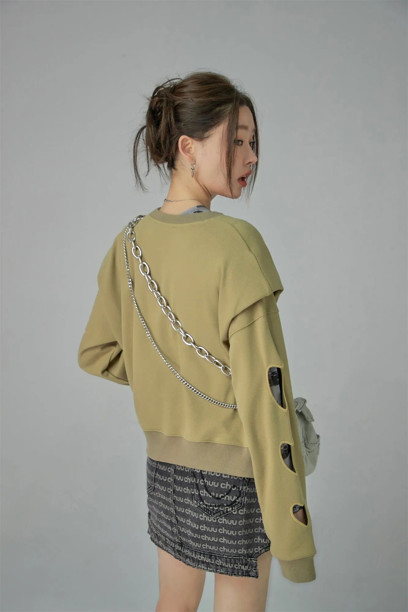 Heart Long-Sleeves Cutout Sweatshirt