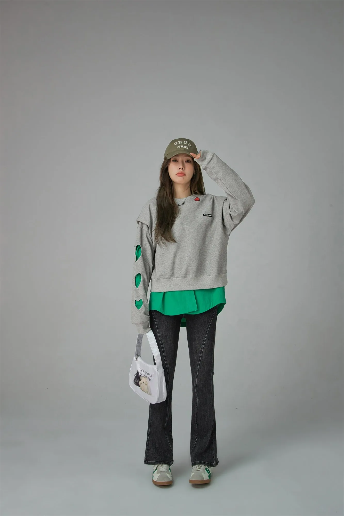 Heart Long-Sleeves Cutout Sweatshirt