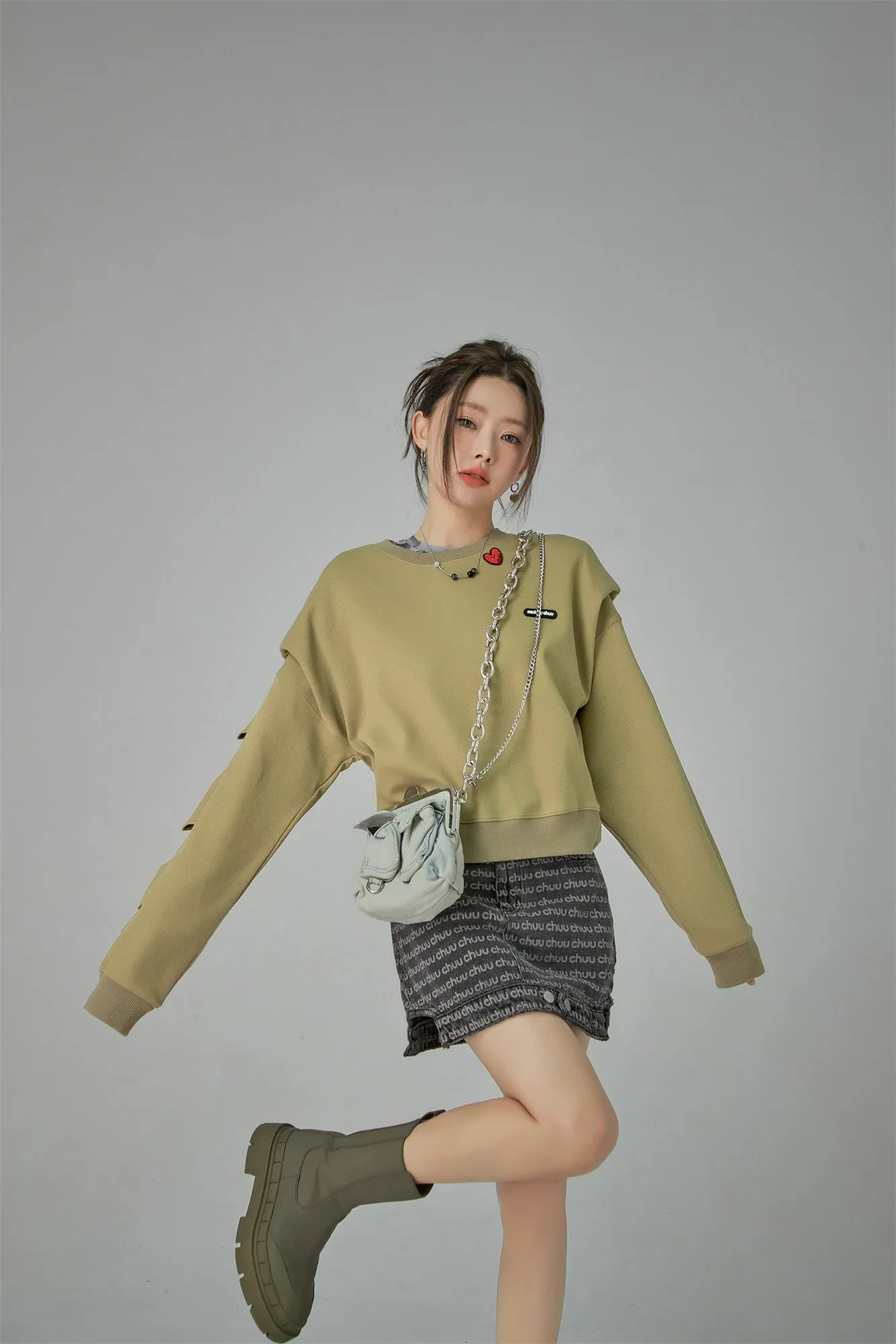 Heart Long-Sleeves Cutout Sweatshirt