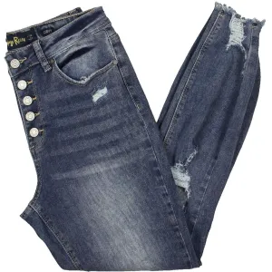 Indigo Rein Womens Juniors Destroyed Denim Ankle Jeans