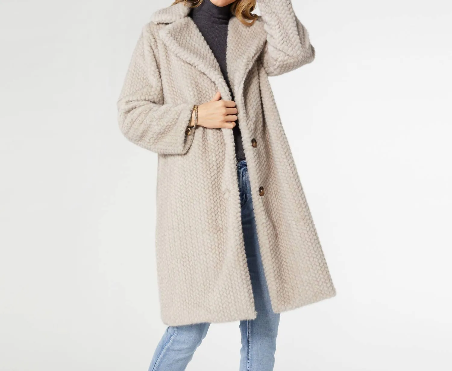 Lenore Textured Faux Fur Coat In Cement