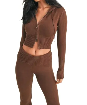Lissy Slim Fit Zip Up Sweater Hoodie In Chocolate