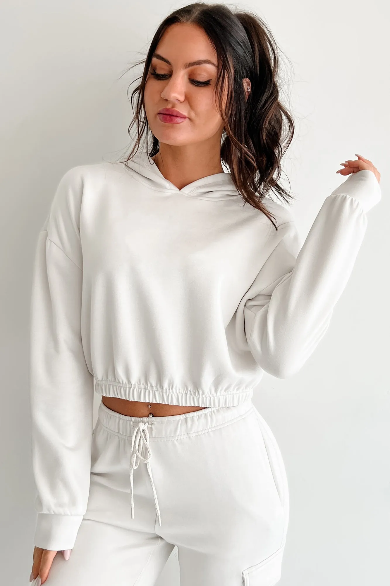 Living In Peace Cropped Hoodie (Chalk)