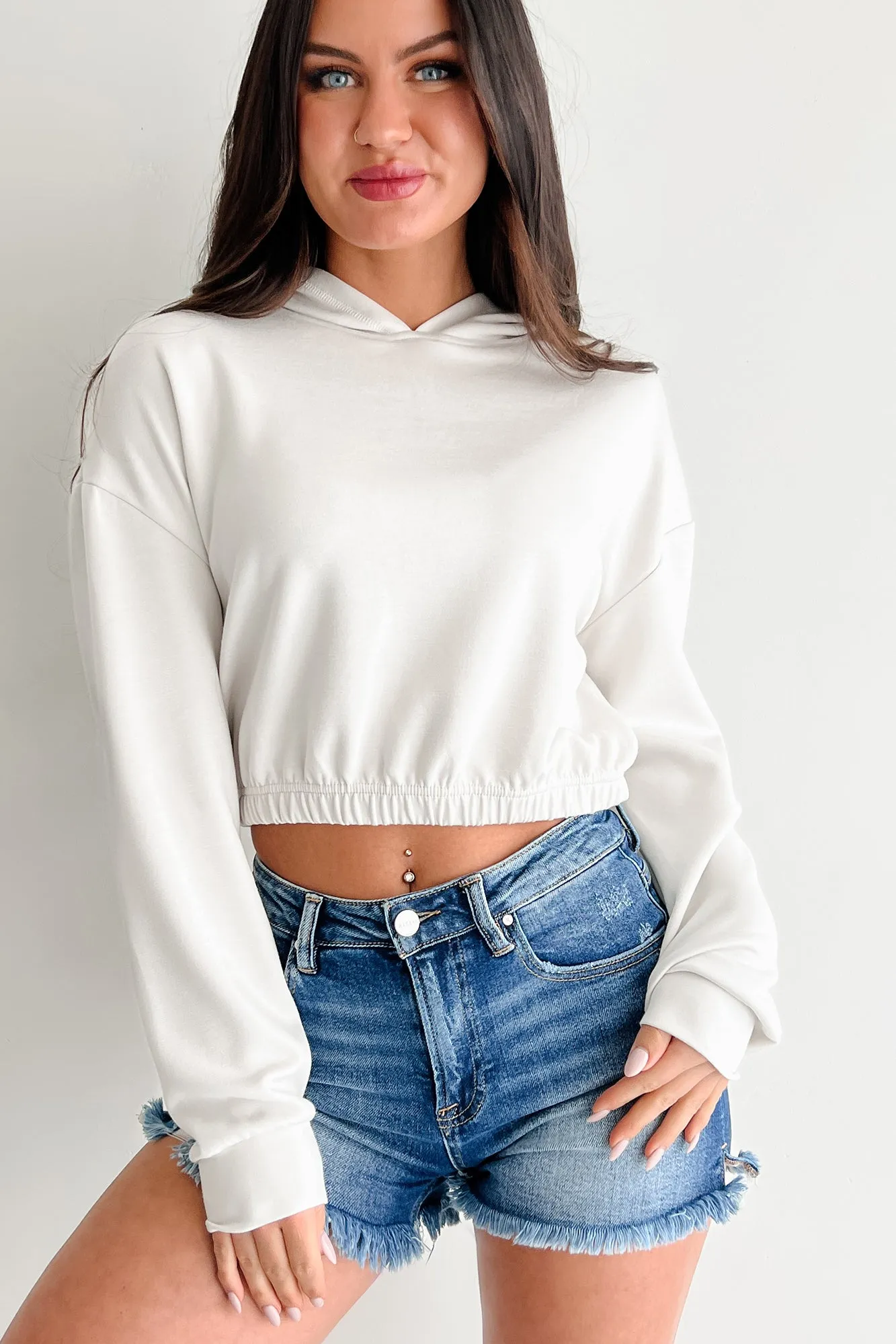 Living In Peace Cropped Hoodie (Chalk)