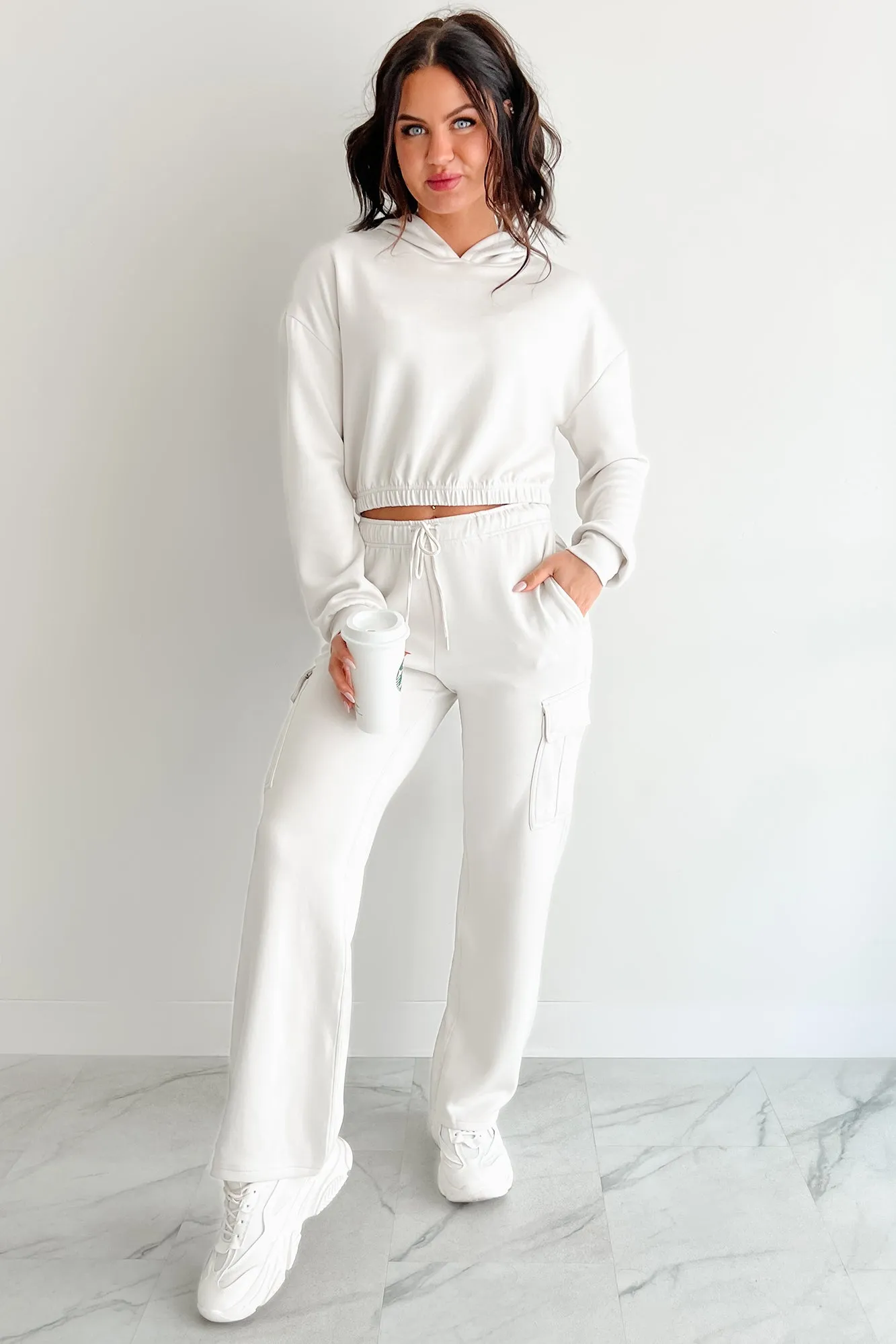Living In Peace Cropped Hoodie (Chalk)