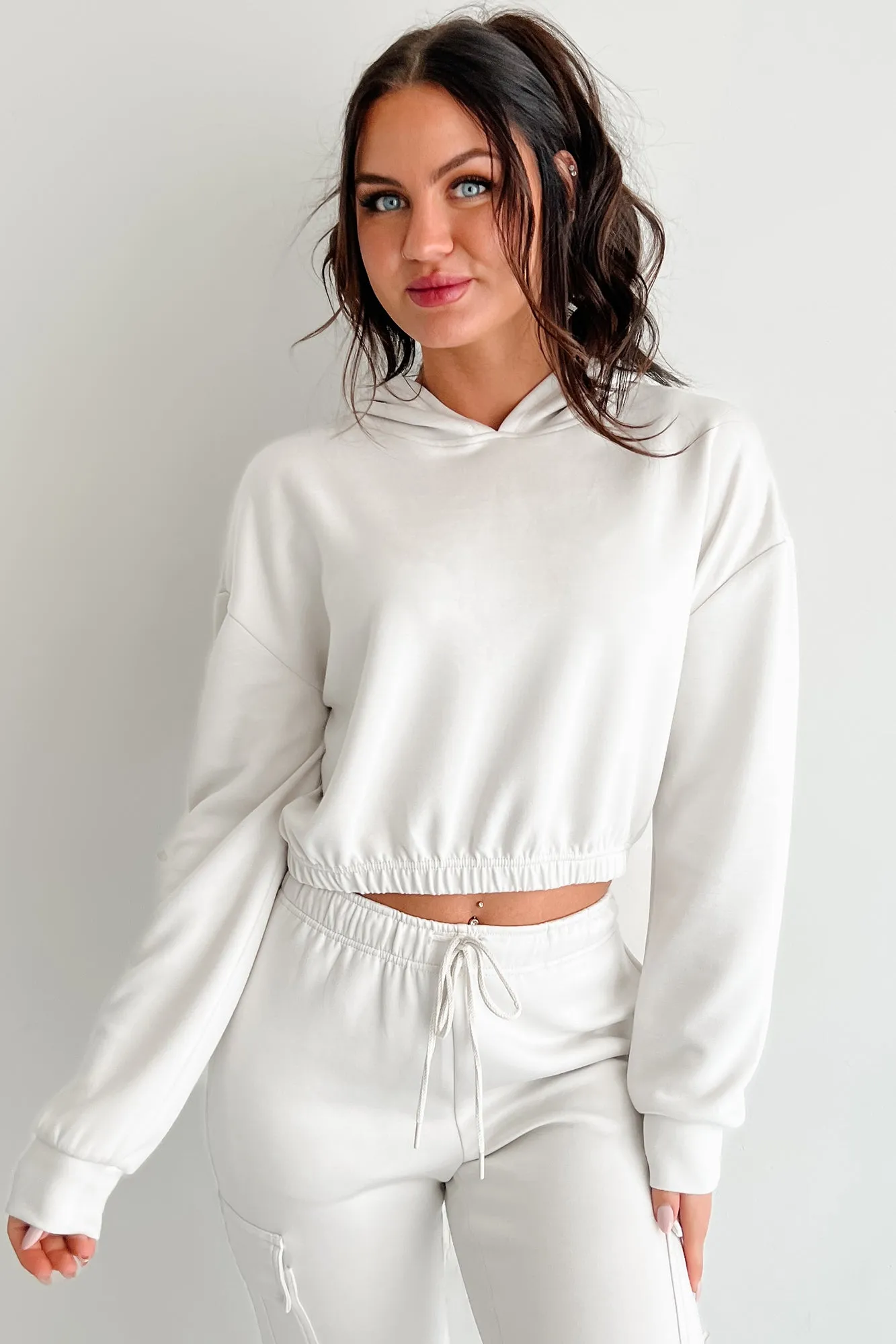 Living In Peace Cropped Hoodie (Chalk)