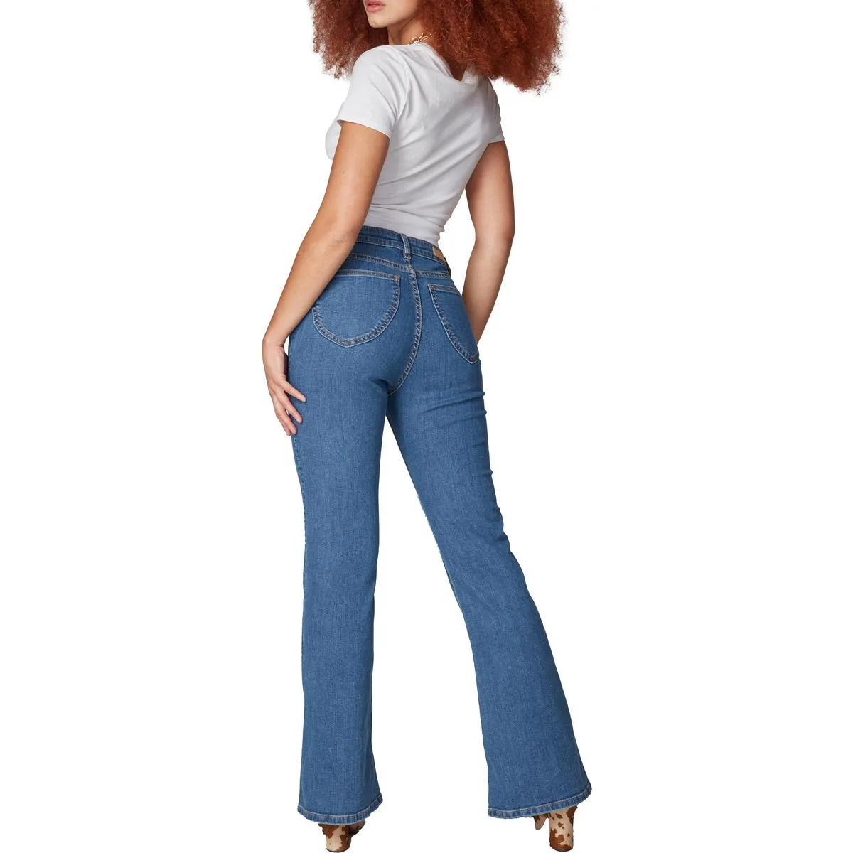 Lola Womens Alice Raw Hem Denim Flared Jeans