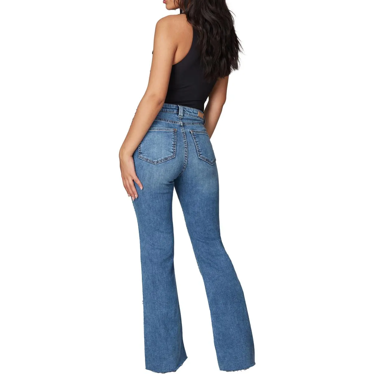 Lola Womens Alice Raw Hem Denim Flared Jeans