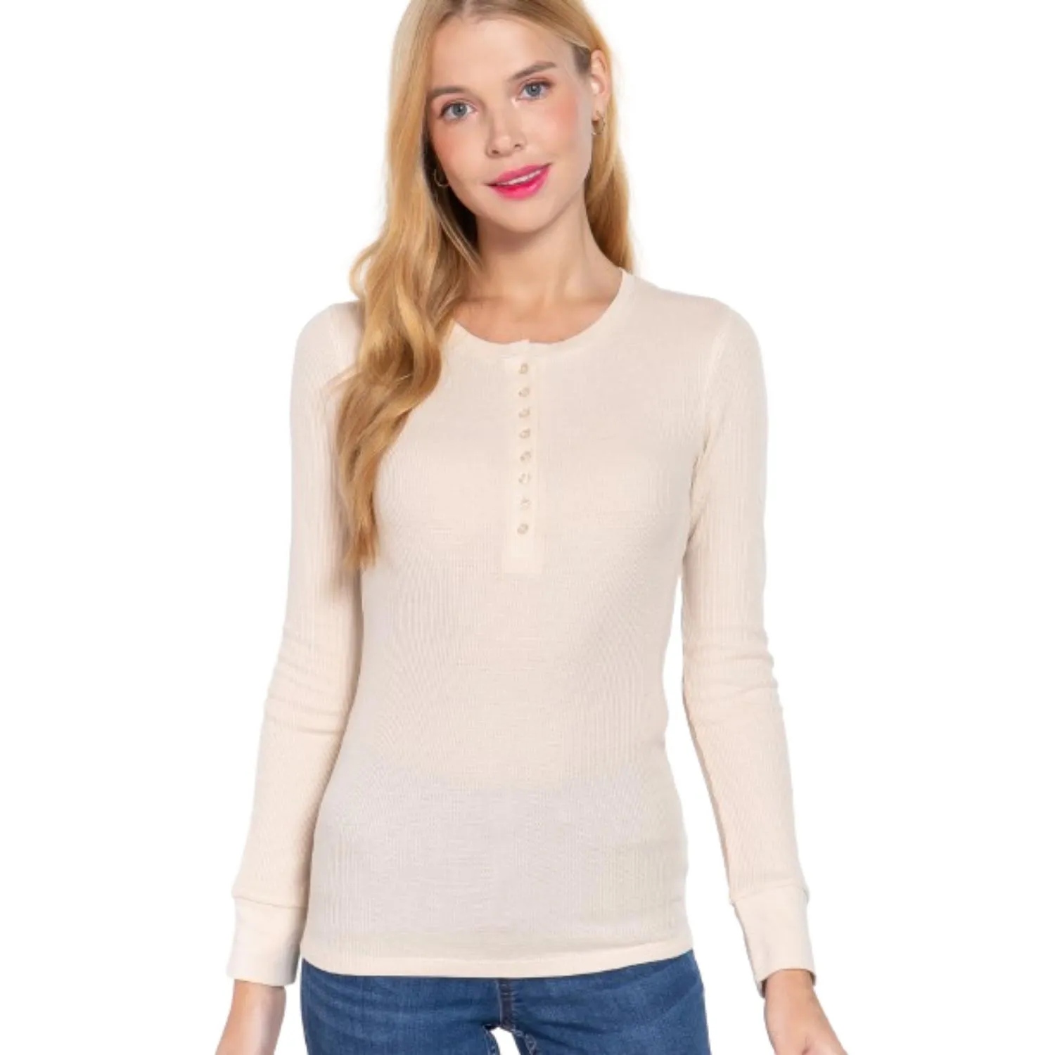 Long Slv Henley Thermal Top