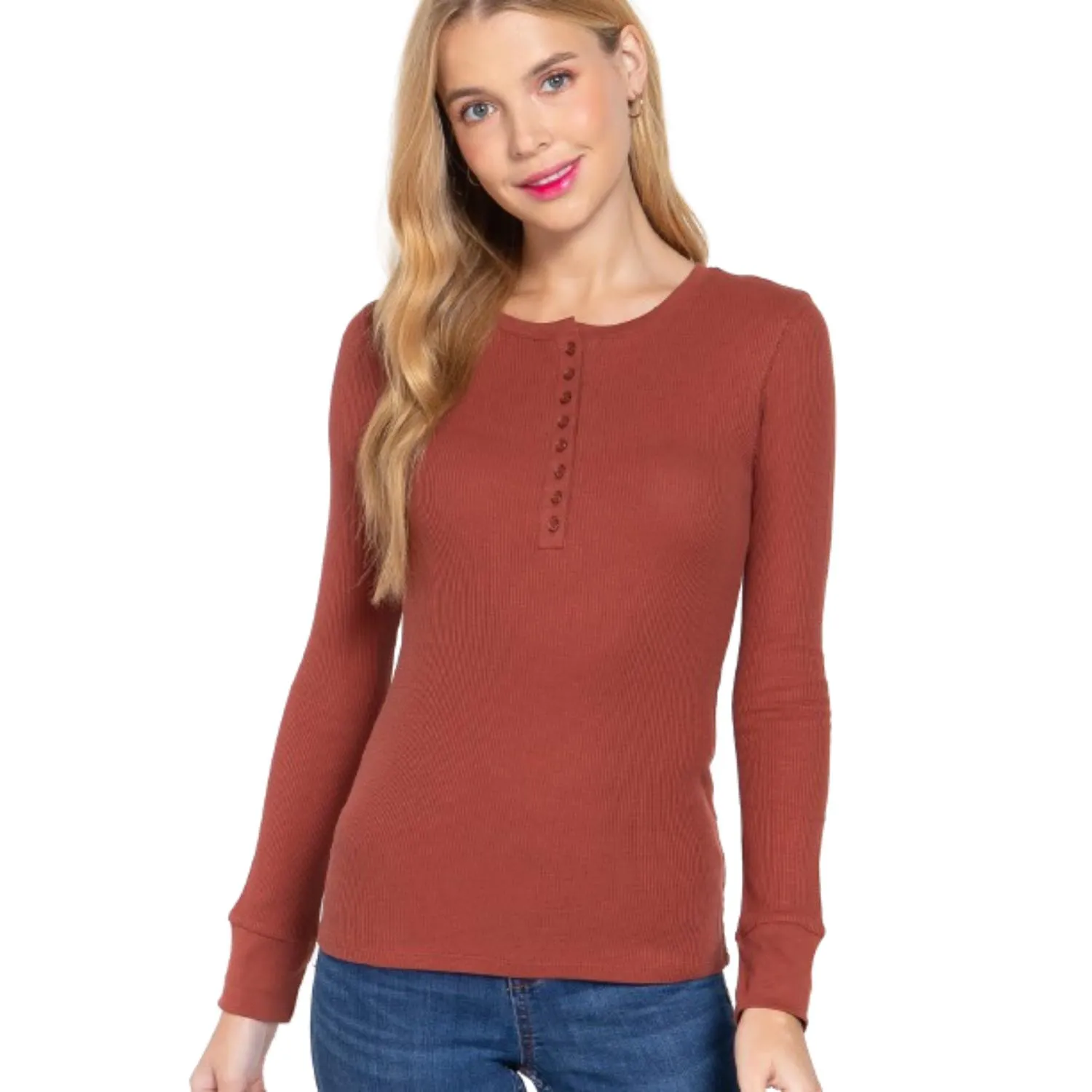 Long Slv Henley Thermal Top