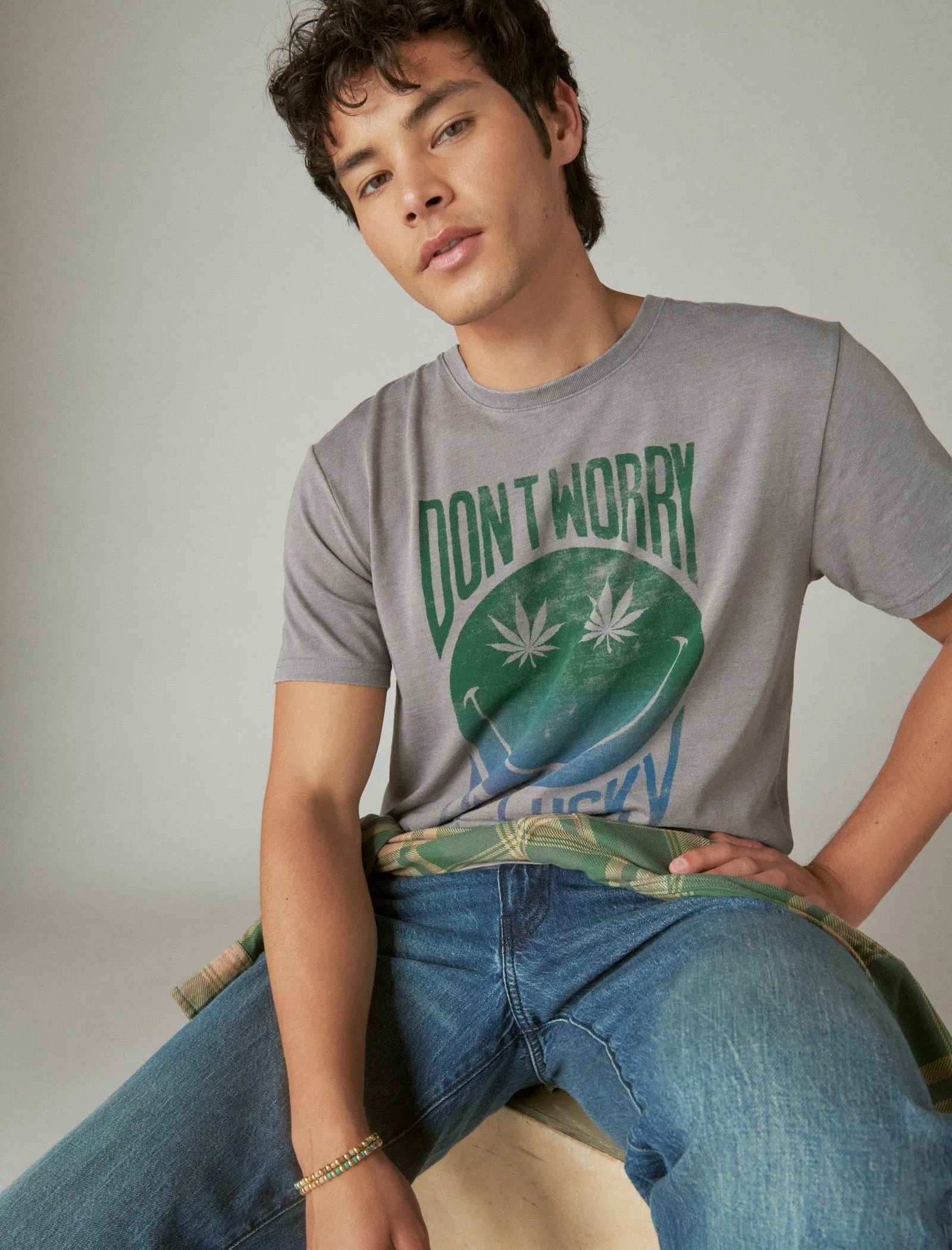 Lucky Brand Don't Worry Smiley Tee Frost Grey Lucky Brand