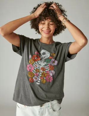 Lucky Brand Flowers And Skeleton Classic Crew Plum Kitten Lucky Brand
