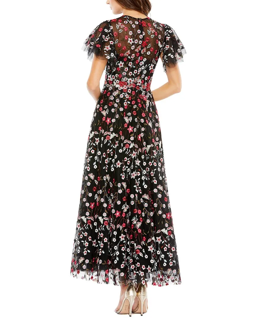 Mac Duggal Embellished Butterfly Tea Length A-Line Dress