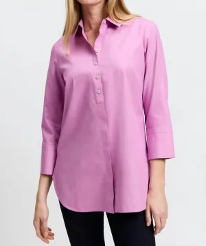 Madison No Iron Pinpoint 3/4 Sleeve Tunic In Rose Quartz