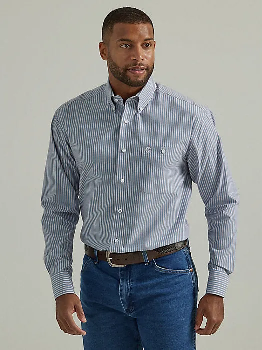 Men's Wrangler Long Sleeve Shirt in Steel Blue Stripe Wrangler Clothing