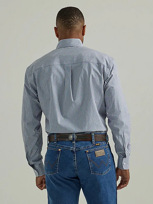 Men's Wrangler Long Sleeve Shirt in Steel Blue Stripe Wrangler Clothing