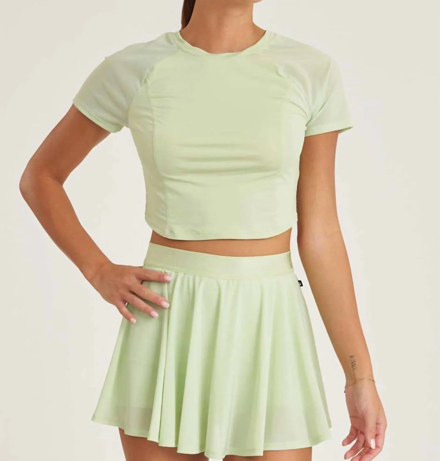 Mesh Performance Cropped Tee In Matcha Green