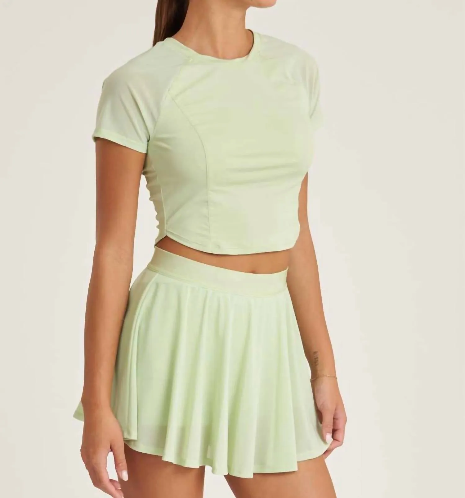 Mesh Performance Cropped Tee In Matcha Green