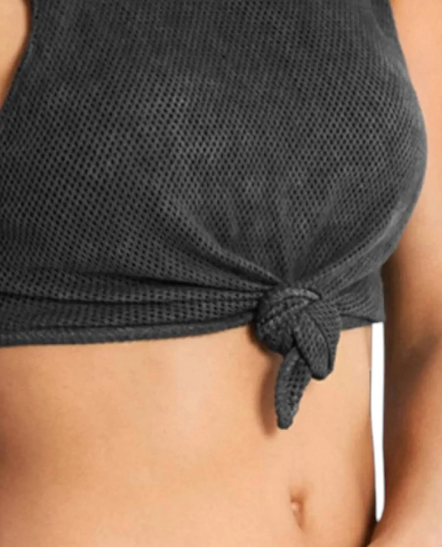 Mesh Tie Front Crop Top In Charcoal