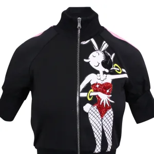 Moschino Couture Side Stripe Zip Up Short Sleeve Jacket - Black