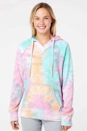 MV Sport Womens Courtney Burnout V-Notch Hooded Sweatshirt Hoodie w/ Pouch Pocket - Rainbow Sorbet