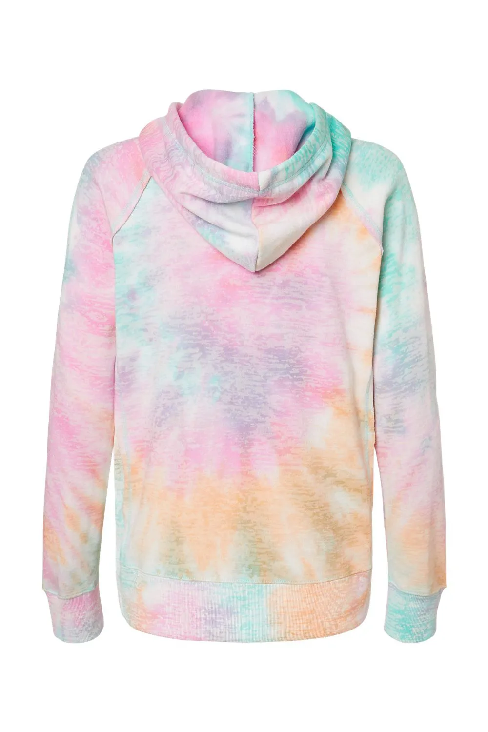 MV Sport Womens Courtney Burnout V-Notch Hooded Sweatshirt Hoodie w/ Pouch Pocket - Rainbow Sorbet