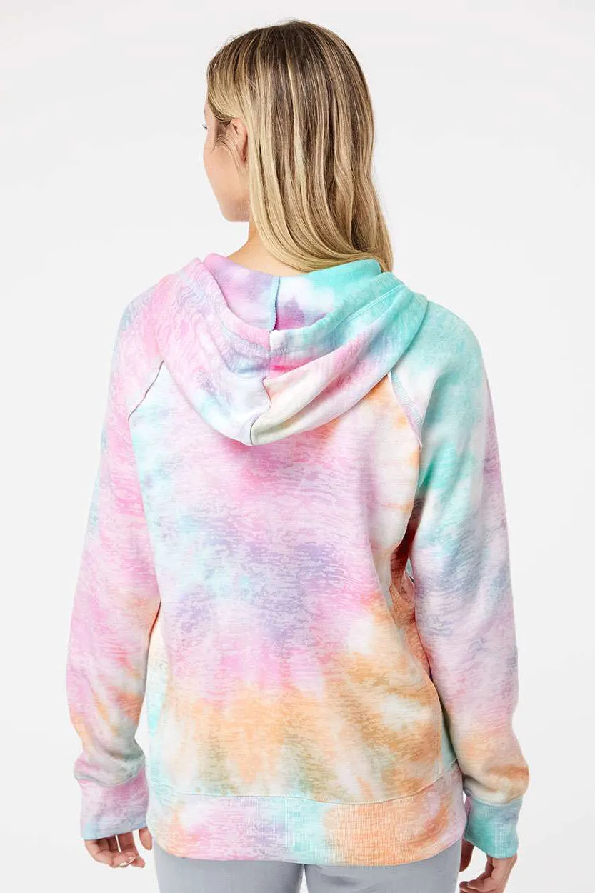 MV Sport Womens Courtney Burnout V-Notch Hooded Sweatshirt Hoodie w/ Pouch Pocket - Rainbow Sorbet