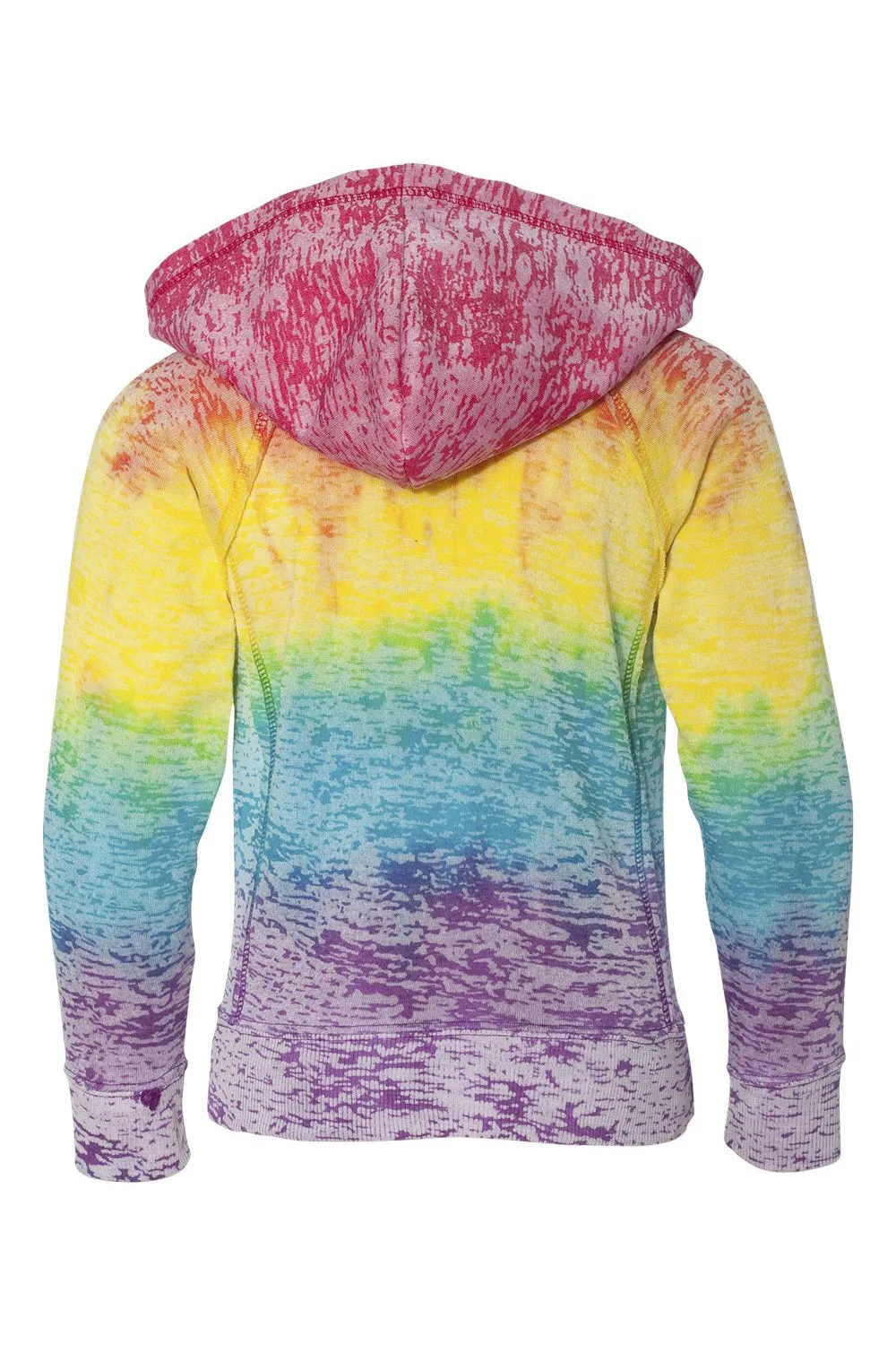 MV Sport Youth Courtney Burnout V-Notch Hooded Sweatshirt Hoodie w/ Pouch Pocket - Rainbow Stripe