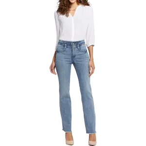 NYDJ Womens Marilyn Frayed Hem Denim Straight Leg Jeans
