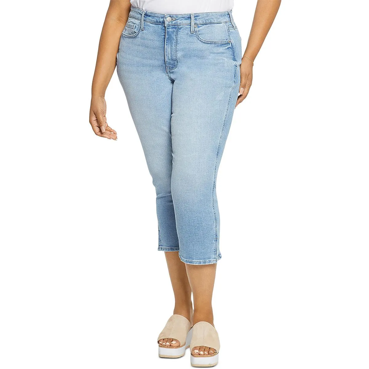 NYDJ Womens Plus Chloe Side Slit Cropped Capri Jeans