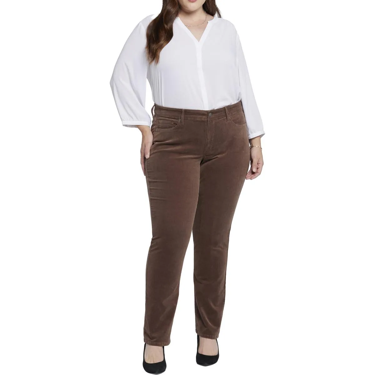 NYDJ Womens Plus Marilyn Stretch Corduroy Straight Leg Jeans