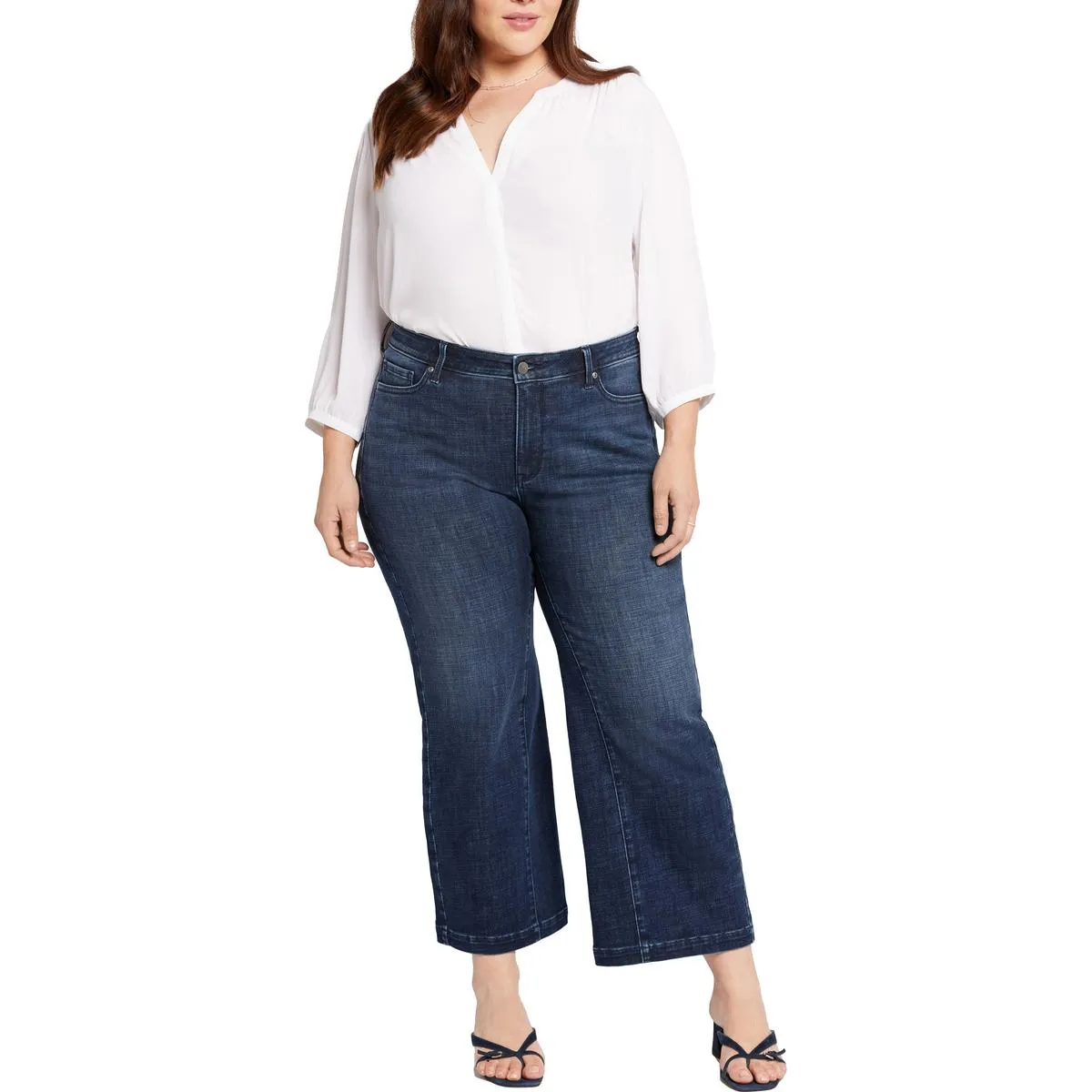 NYDJ Womens Plus Teresa Stretch Denim Wide Leg Jeans