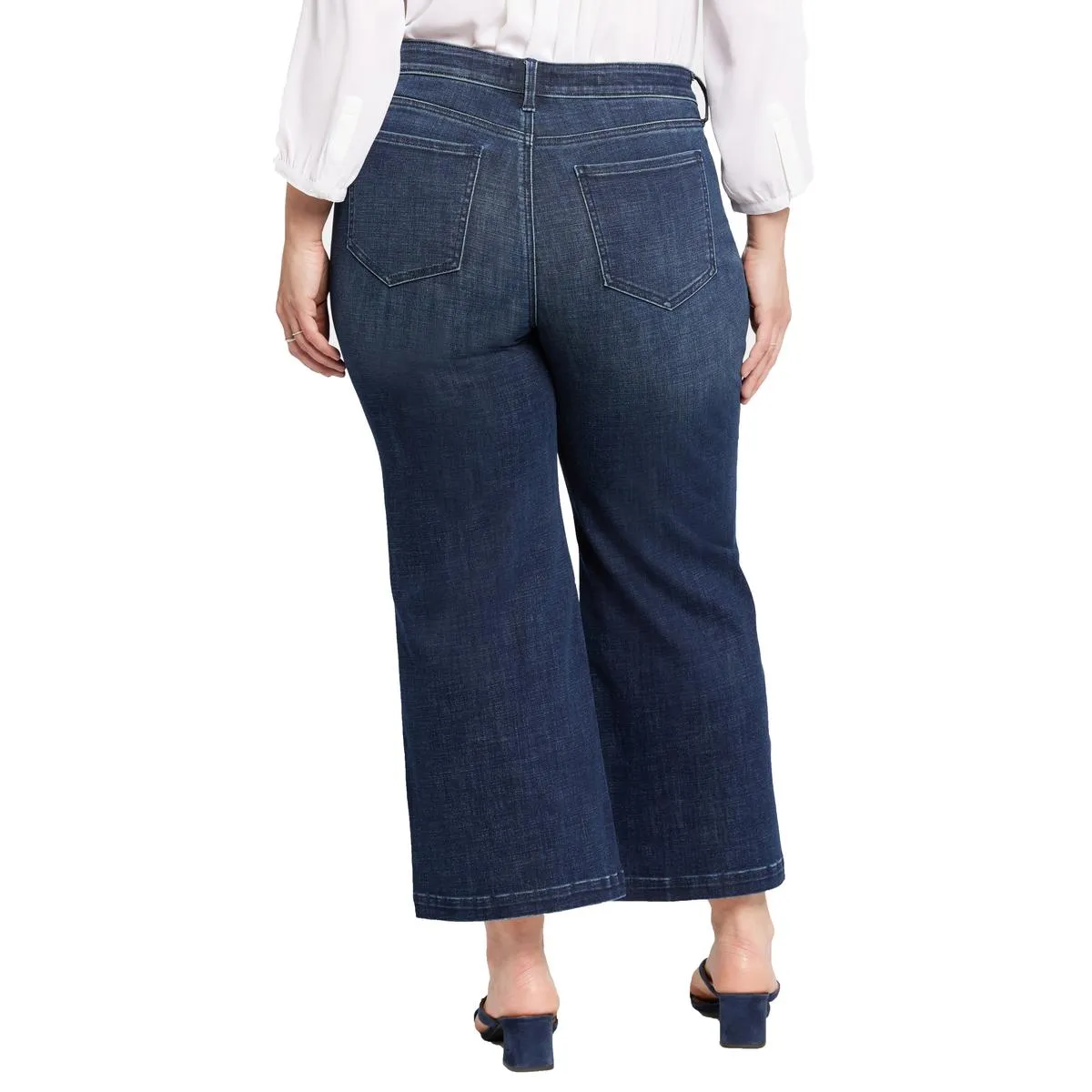 NYDJ Womens Plus Teresa Stretch Denim Wide Leg Jeans