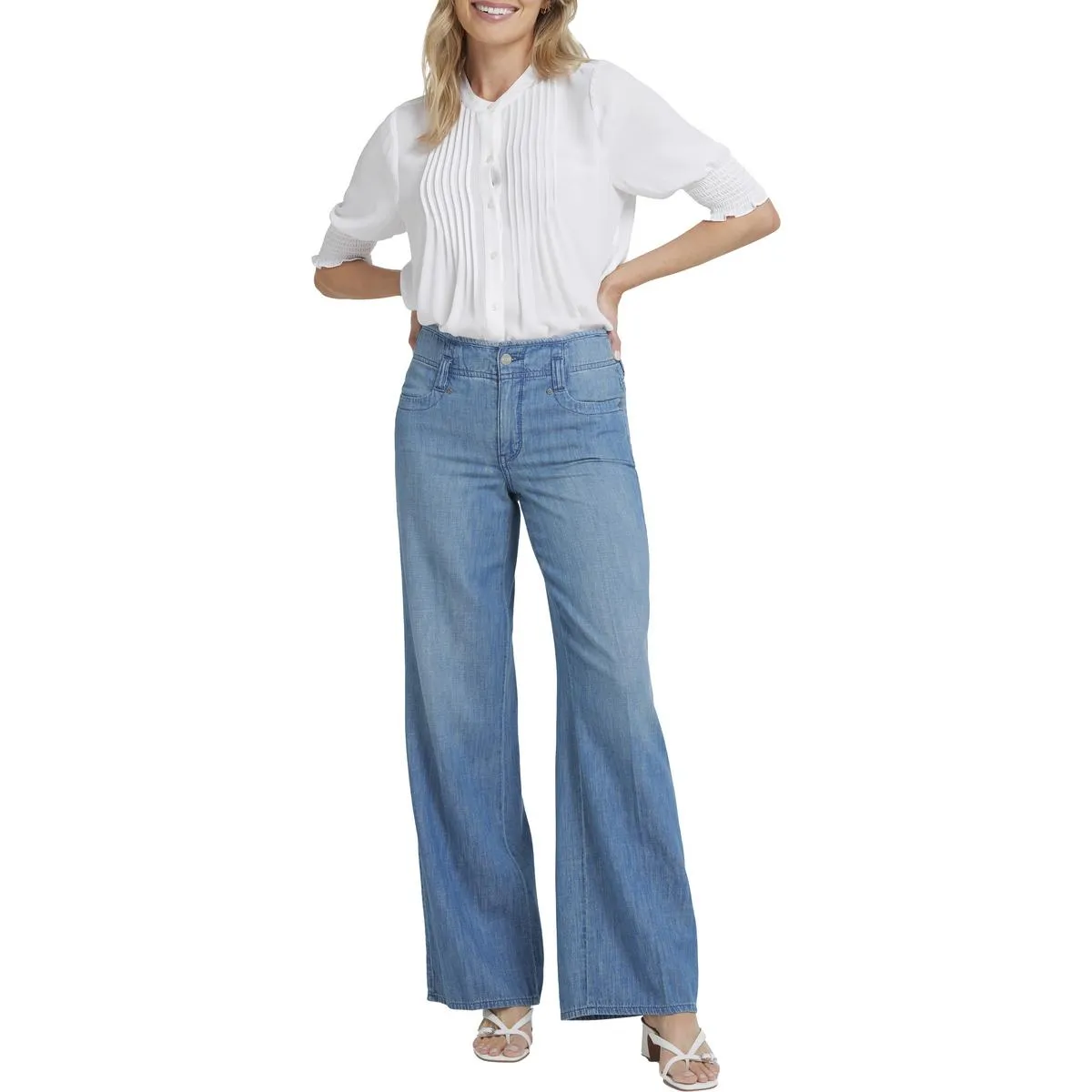 NYDJ Womens Teresa Tummy Slimming Cotton Wide Leg Jeans