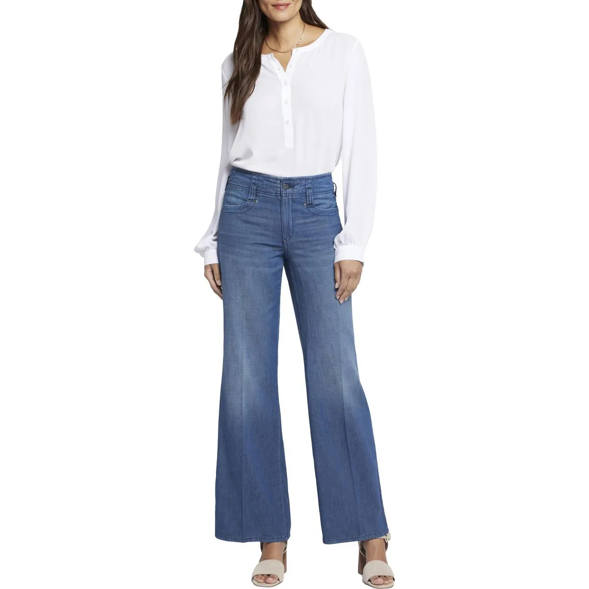 NYDJ Womens Teresa Tummy Slimming Cotton Wide Leg Jeans