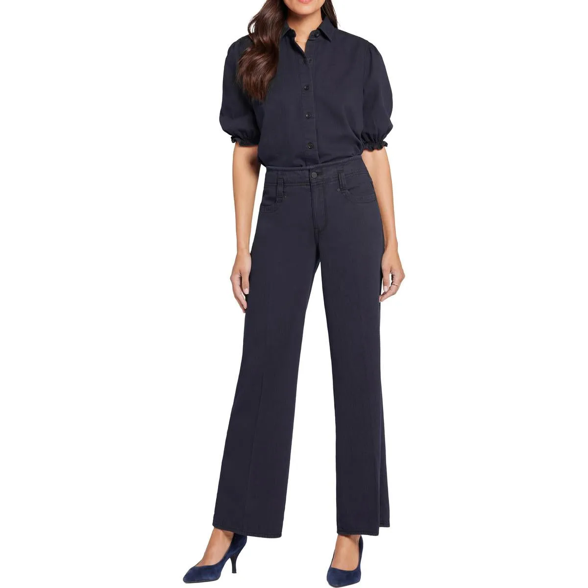 NYDJ Womens Teresa Tummy Slimming Cotton Wide Leg Jeans