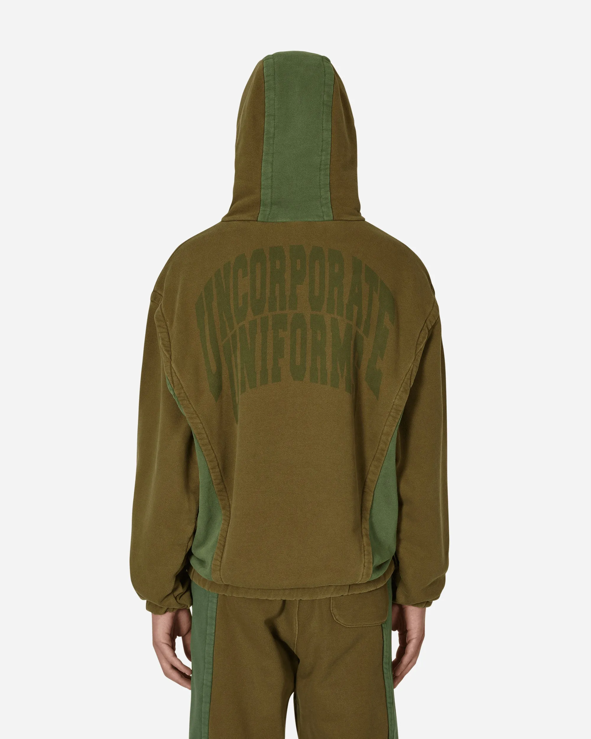 Panel Hooded Sweatshirt Green / Brown